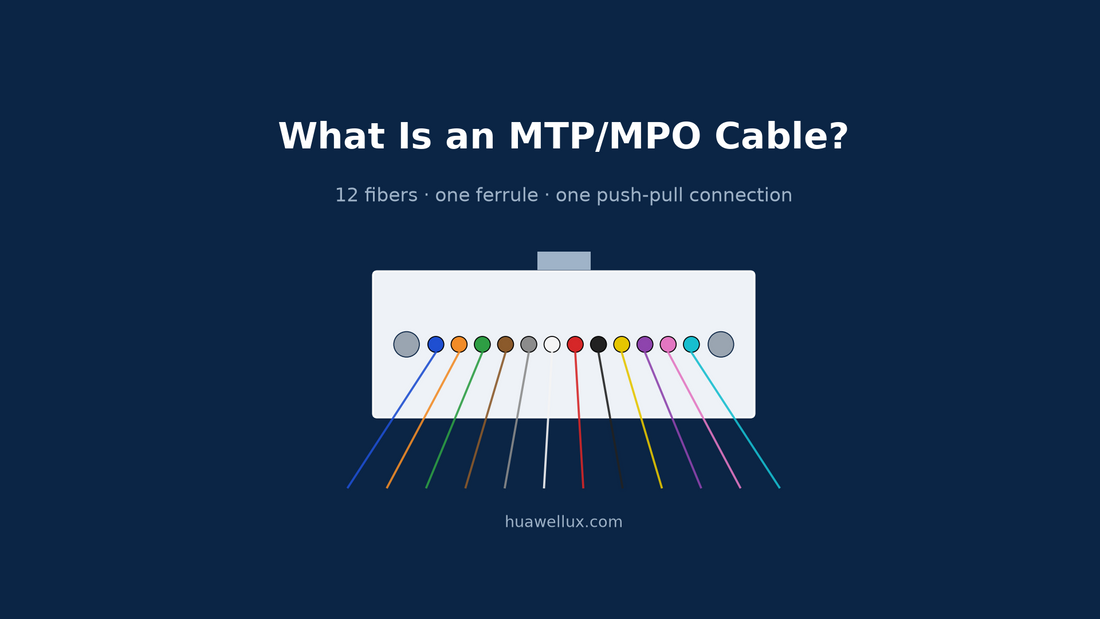 What is an MTP/MPO cable: 12-fiber MPO connector end face and multi-fiber trunk