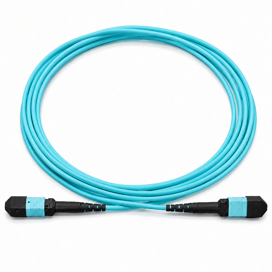 Aqua MPO fiber patch cable assembly with connectors at both ends